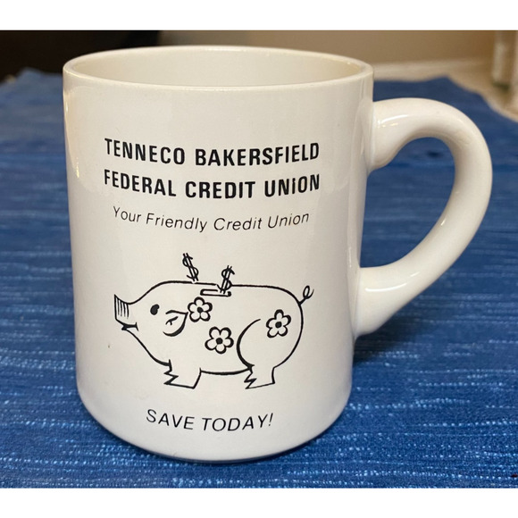 Vintage Tenneco Gas Oil Credit Union Bank Advertising Bakersfield CA Mug Piggy - Picture 1 of 1